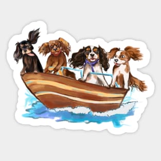 4 Cavalier King Charles Spaniels on a Boat Sticker